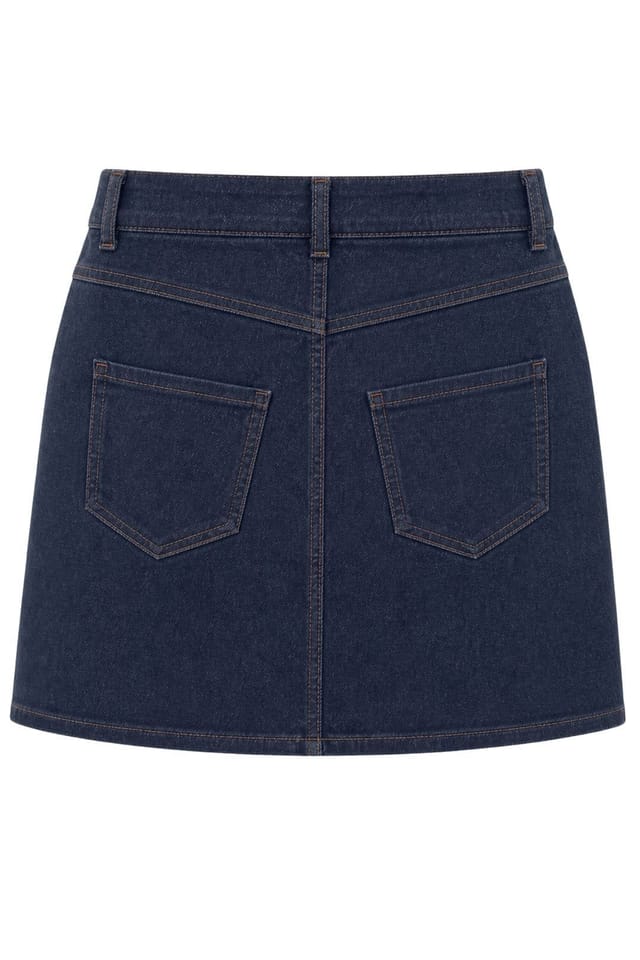 MixRay MixRay Women's High Waist A-Line Denim Mini Skirt with Button Closure in Navy - 3