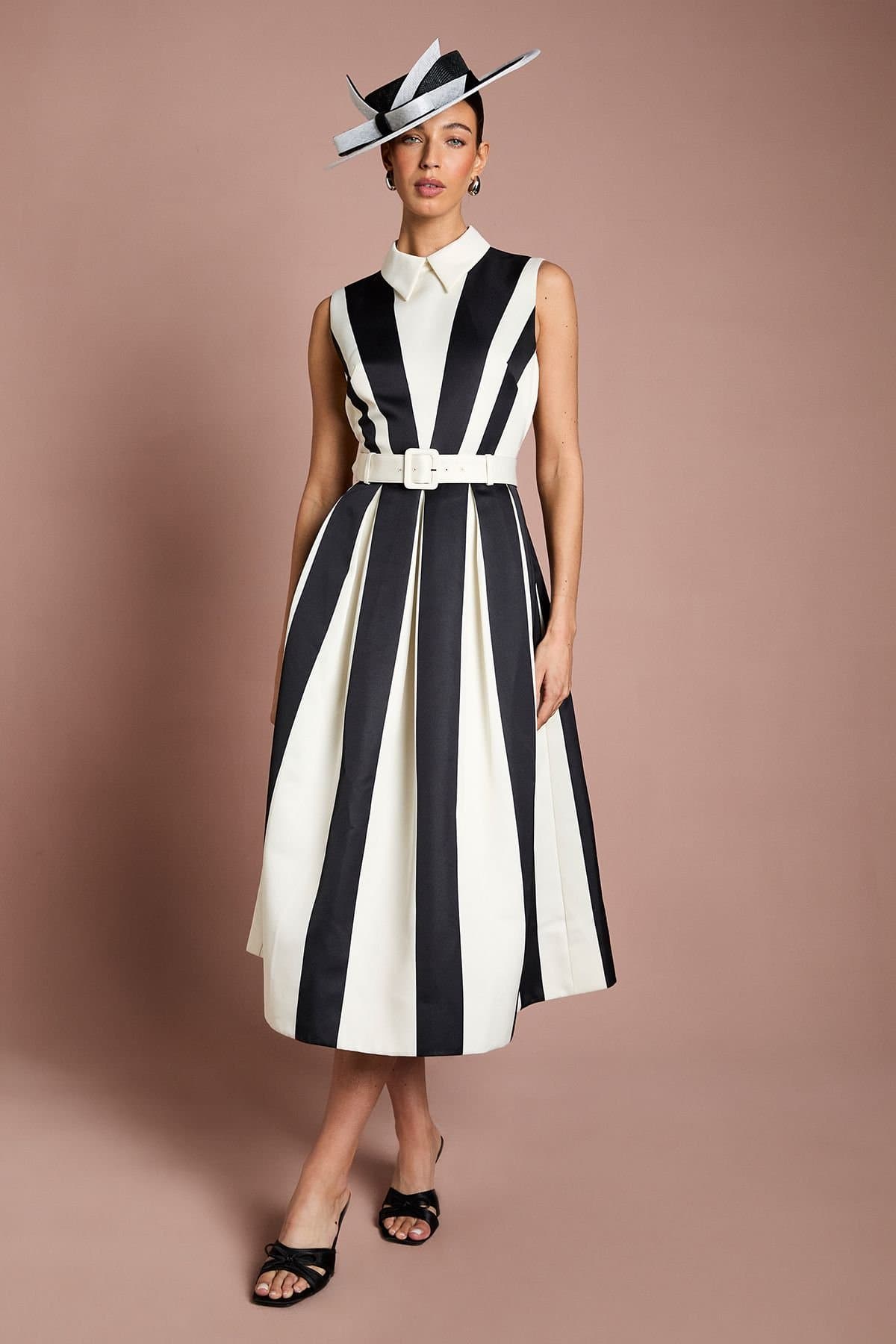 Coast Coast Women's Lisa Tan Colour Block Satin Shirt Dress in Mono