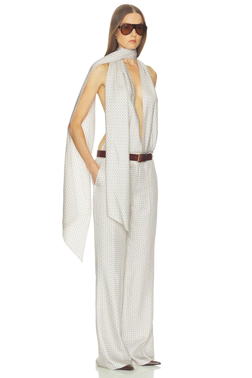 revolve Scarf Halter Jumpsuit in Tie Print