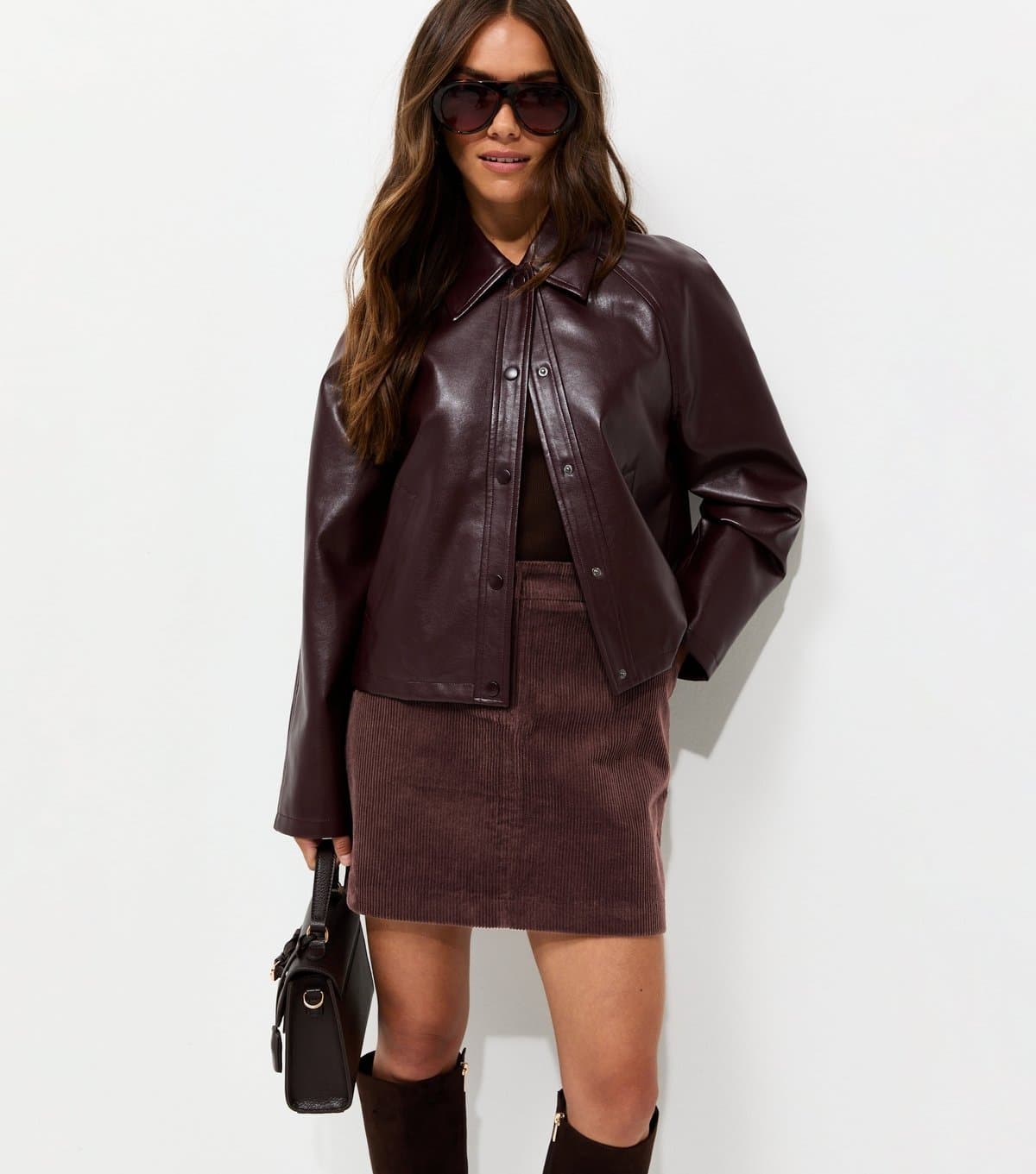 New Look Women's Petite Dark Brown Cotton Corduroy Mini Skirt New Look
