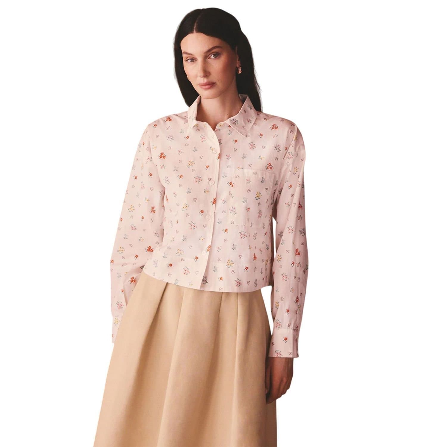 Cath Kidston Cath Kidston Cream Floral Cotton Cropped Shirt