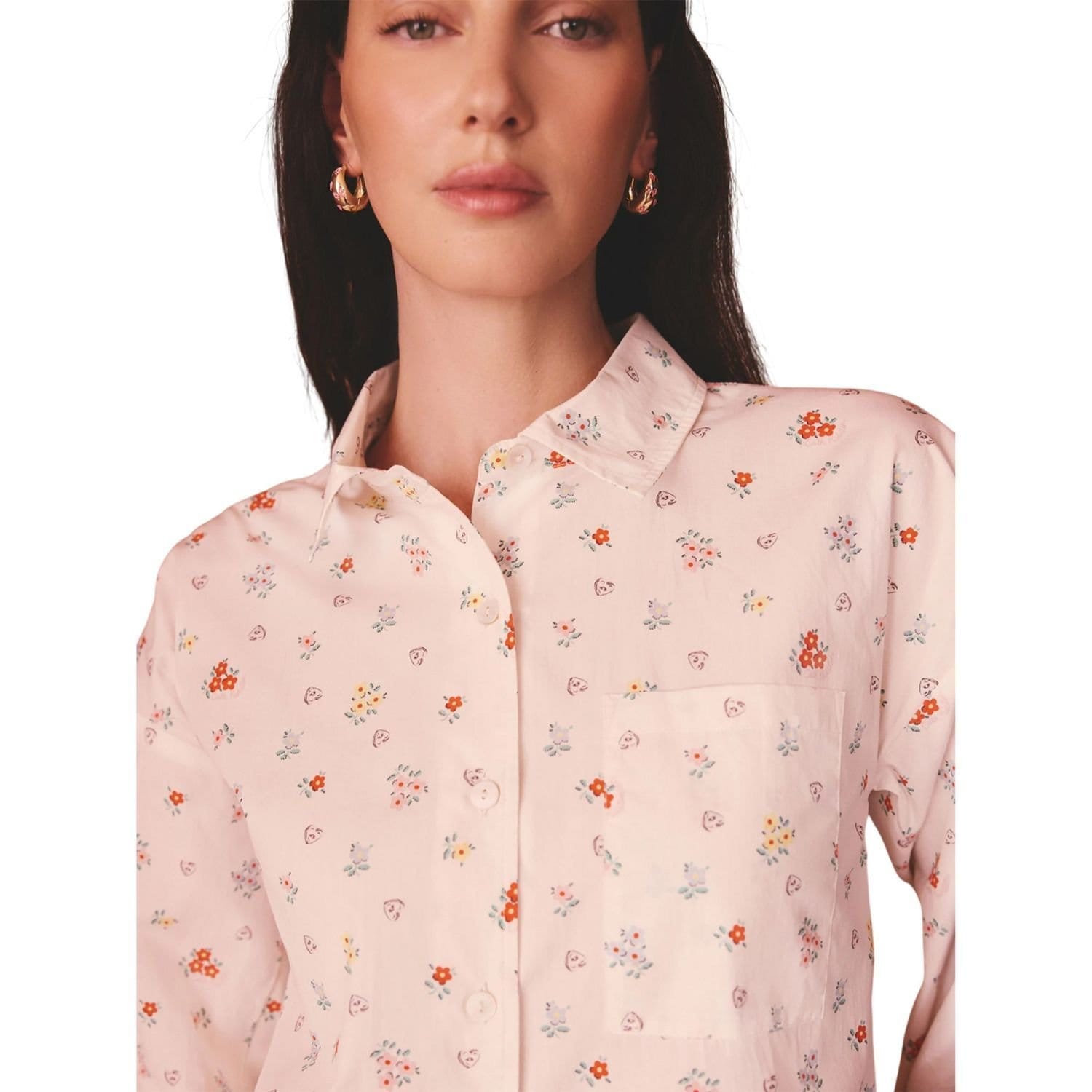 Cath Kidston Cath Kidston Women's Ditsy Floral Cotton Cropped Shirt in Cream - 4