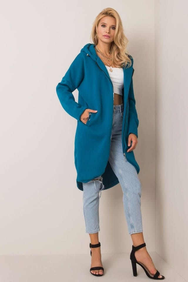 Love Lace Love Lace Women's Extended Cut Zip Hooded Sweatshirt in Teal - 2