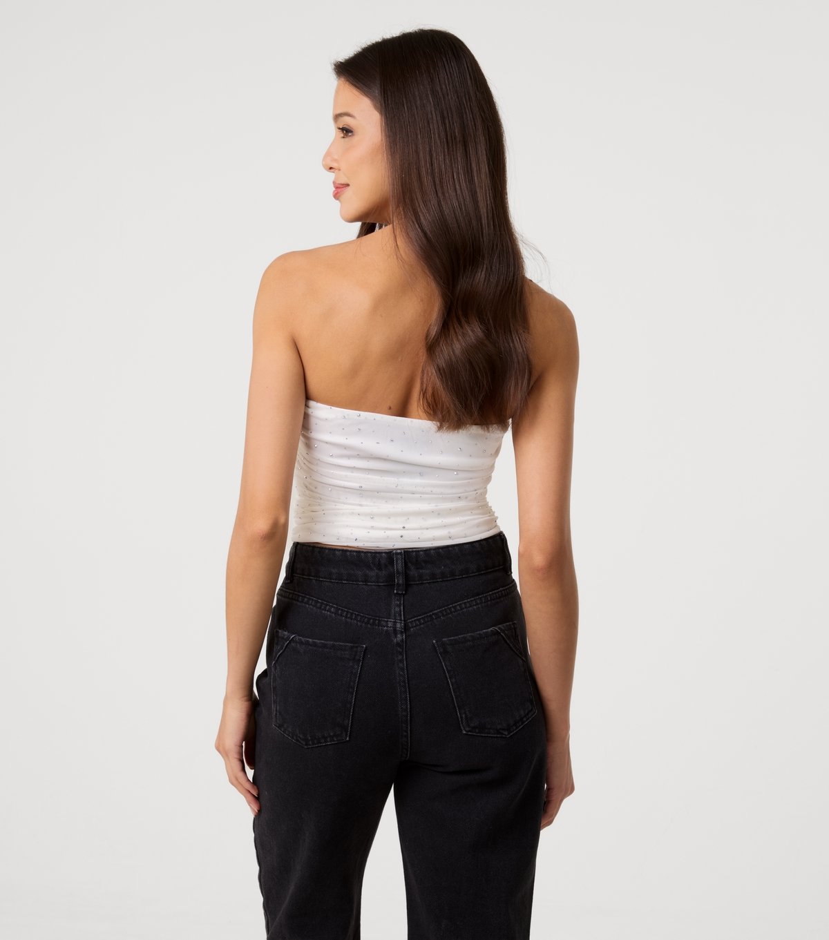 Pink Vanilla Women's Off White Mesh Diamante Embellished Bandeau Top Pink Vanilla New Look - 4