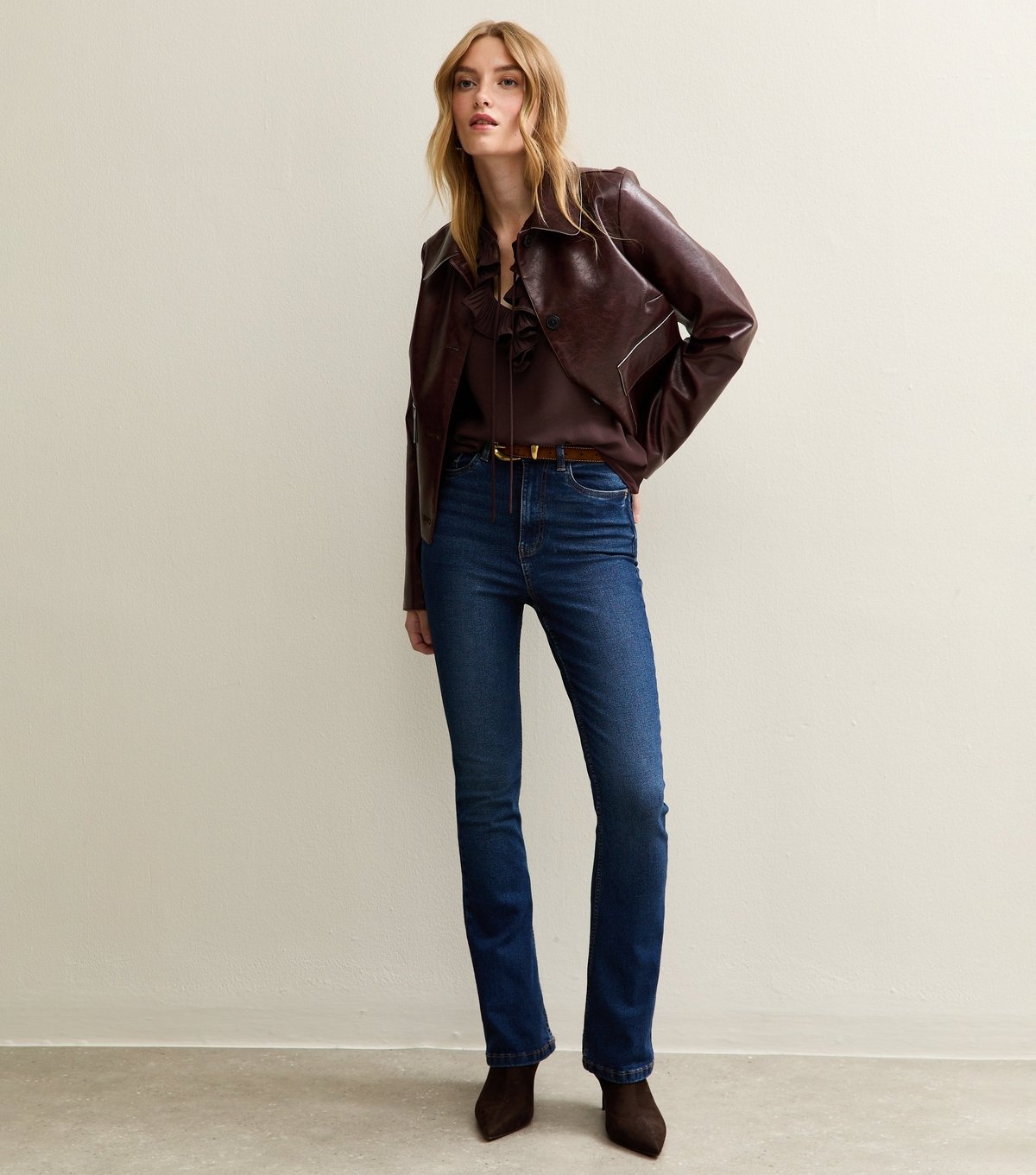 New Look Women's Burgundy Ruffled Tie Neck Long Sleeve Blouse New Look - 3