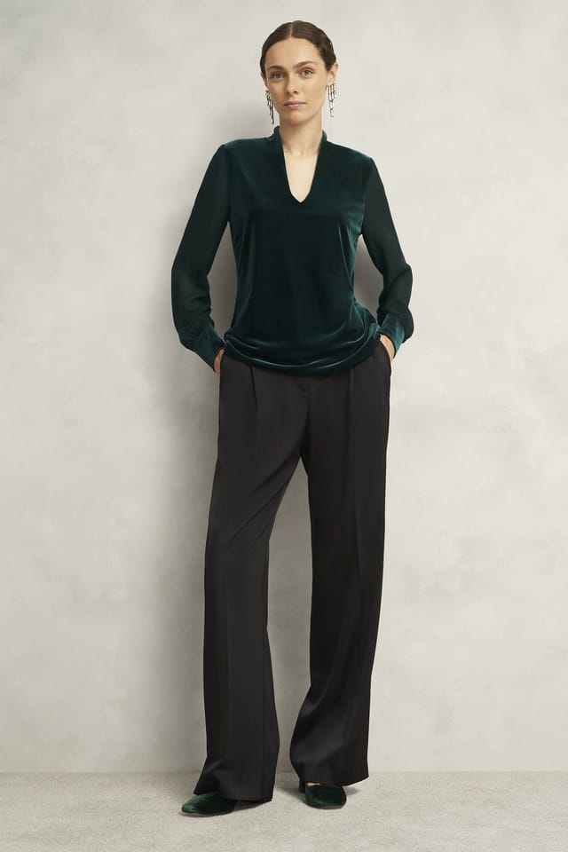 Hobbs London Hobbs London Women's Aimee Velvet Top in Bottle Green - 3