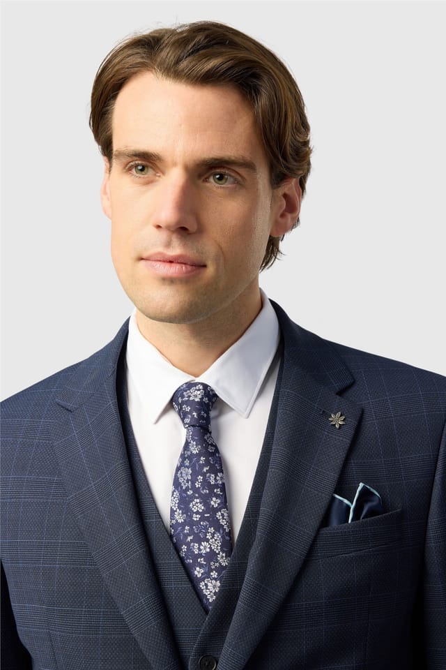 Ted Baker Ted Baker Men's Single Breasted Two Button Checked Slim Fit Suit Jacket in Navy - 2