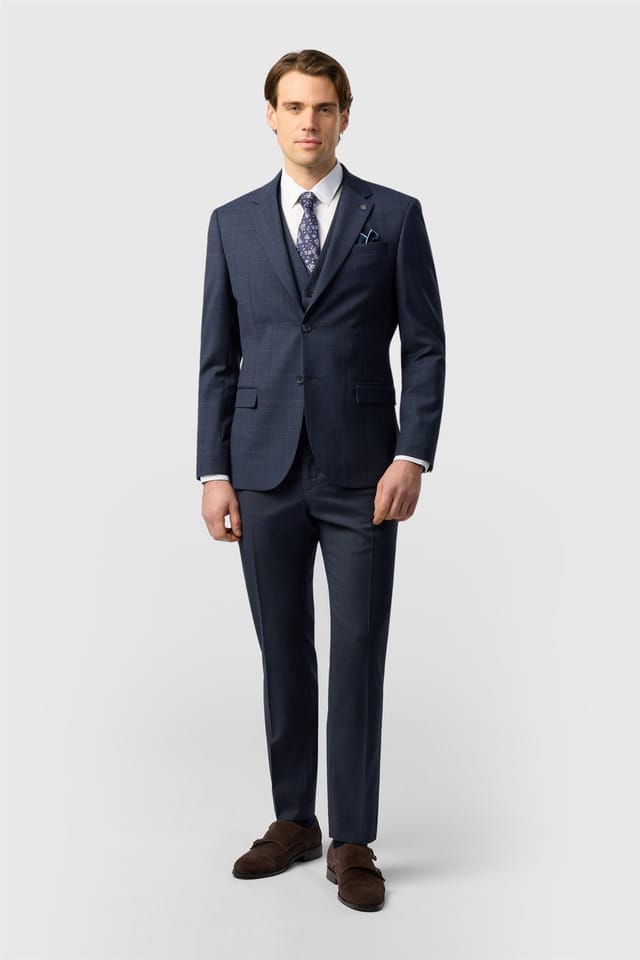 Ted Baker Ted Baker Men's Single Breasted Two Button Checked Slim Fit Suit Jacket in Navy - 3