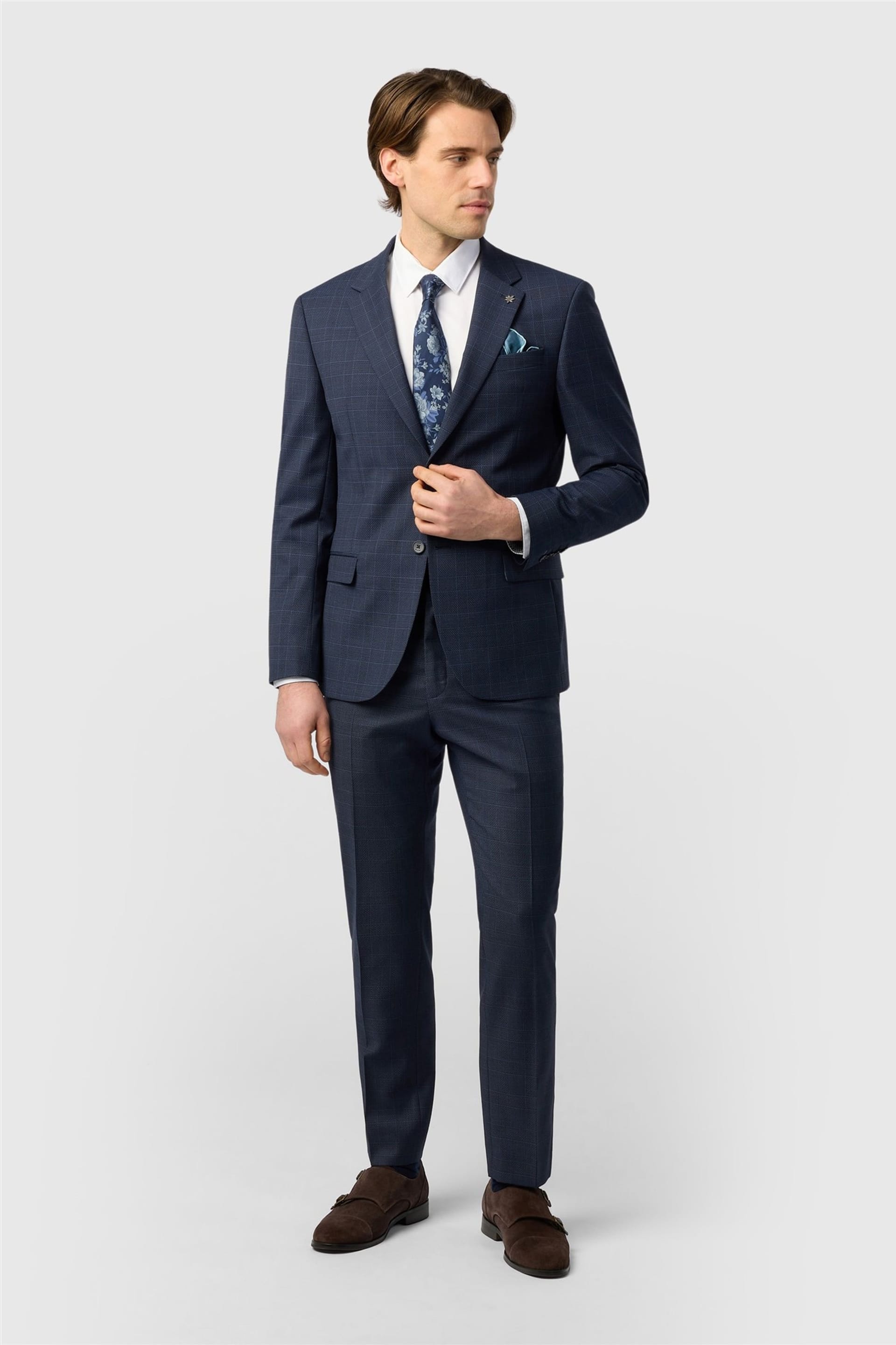 Ted Baker Ted Baker Men's Single Breasted Two Button Checked Slim Fit Suit Jacket in Navy - 4