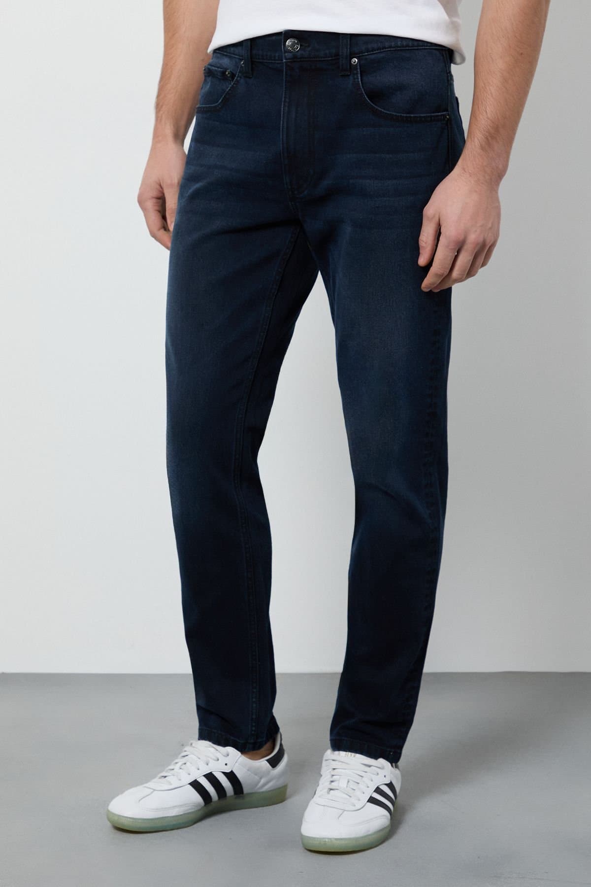 Burton Burton Men's Blue Black Mid Wash Stretch Slim Fit Jean in Mid Blue