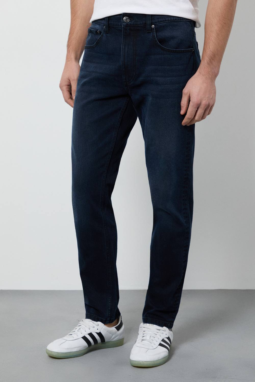 Burton Burton Men's Blue Black Mid Wash Stretch Slim Fit Jean in Mid Blue - 2