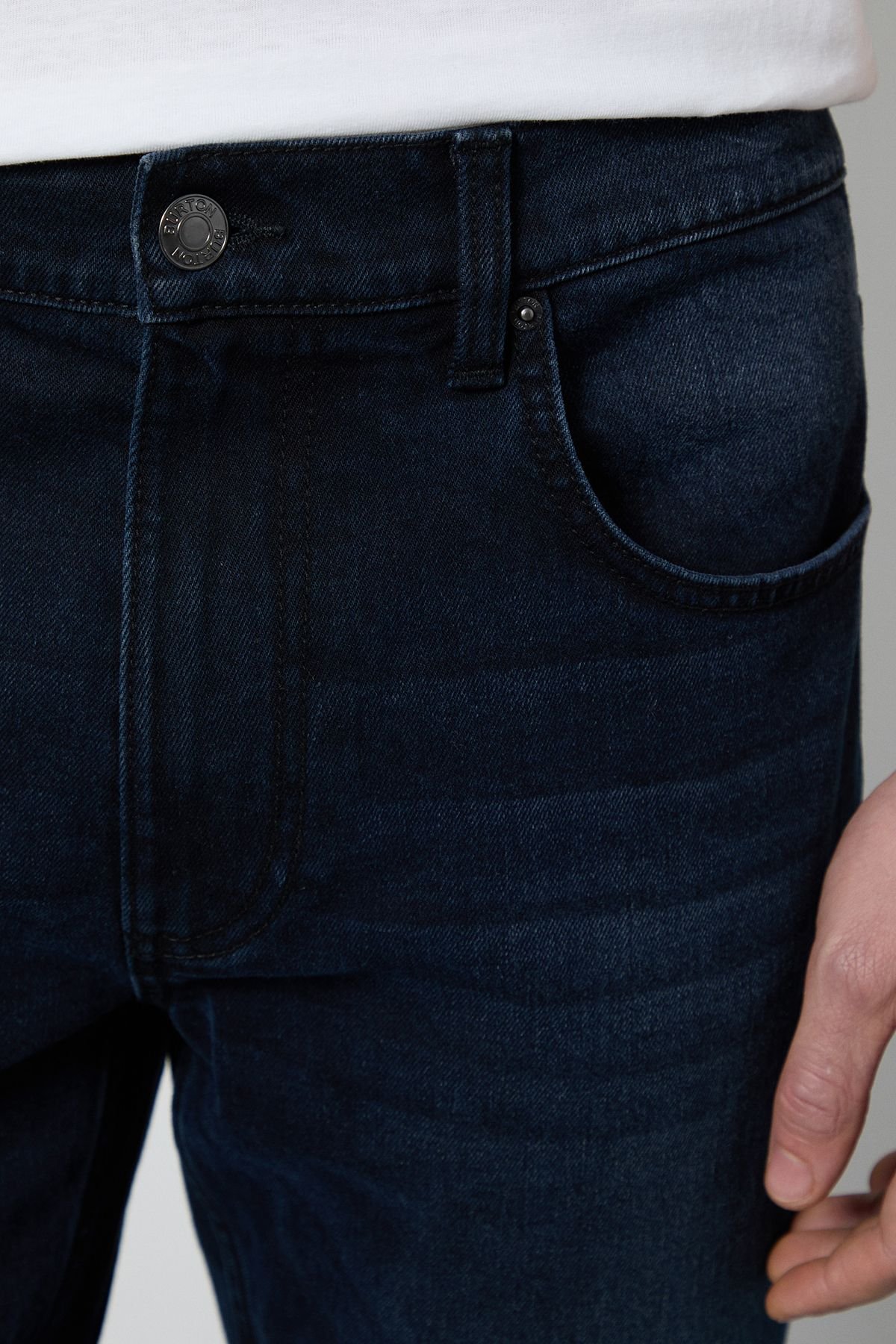 Burton Burton Men's Blue Black Mid Wash Stretch Slim Fit Jean in Mid Blue - 4