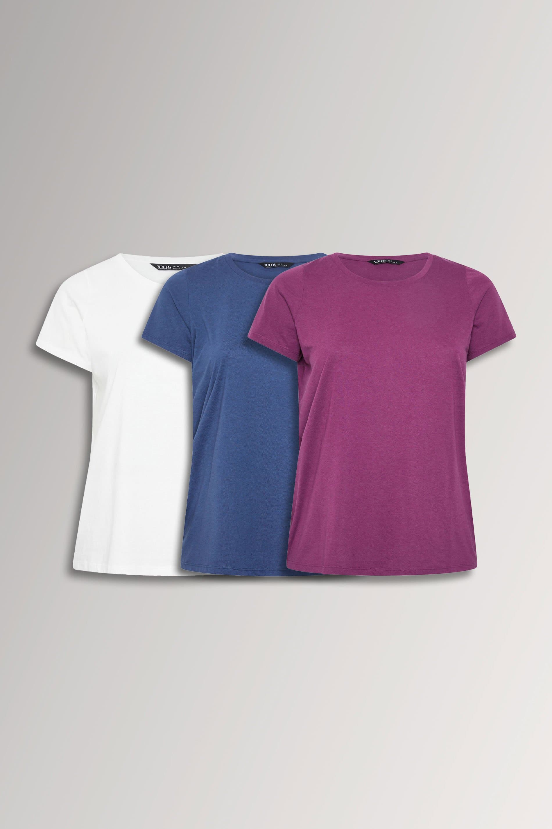 Yours 3 Pack Plus Size Purple & Blue Core Tshirts