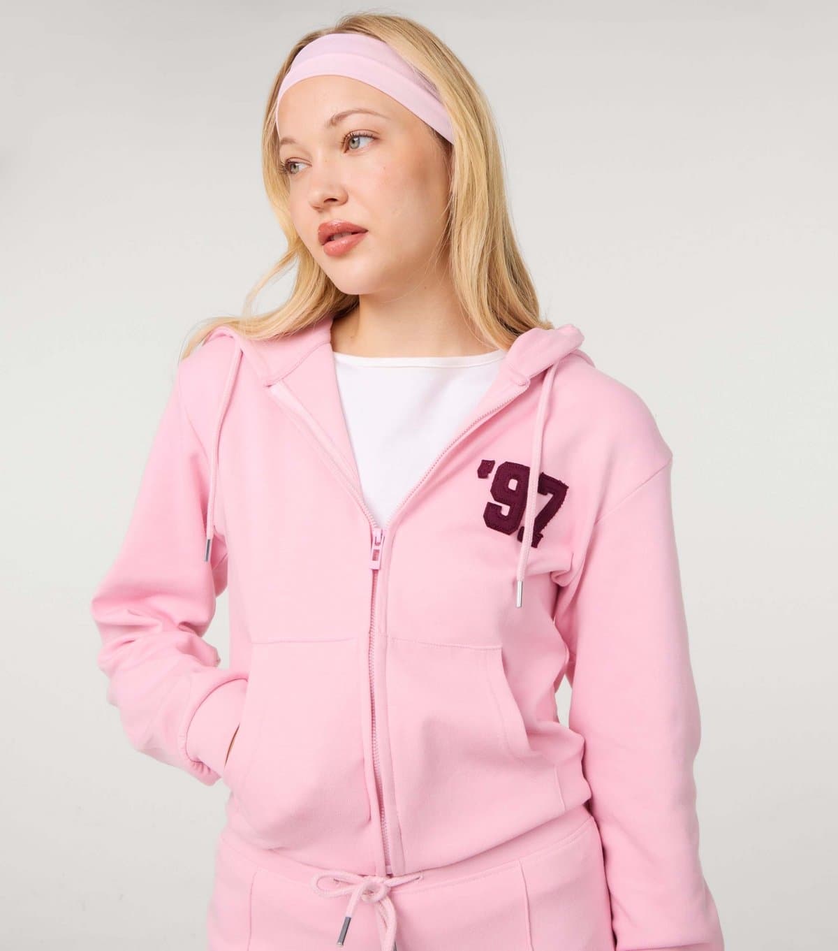 Pink Vanilla Pink Vanilla Women's Light Pink 1997 Embroidered Zip Crop Hoodie
