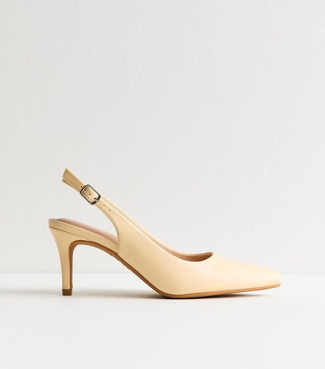 New Look Women's Light Yellow Faux Leather Slingback Stiletto Court Shoes Vegan New Look - 2