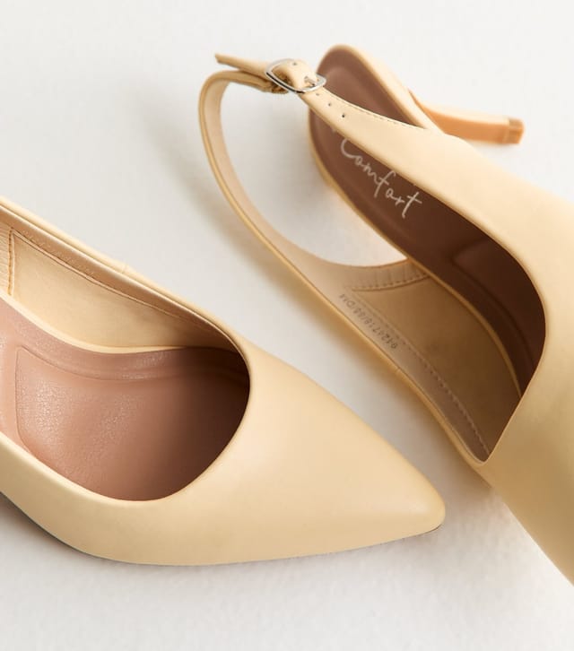 New Look Women's Light Yellow Faux Leather Slingback Stiletto Court Shoes Vegan New Look - 3