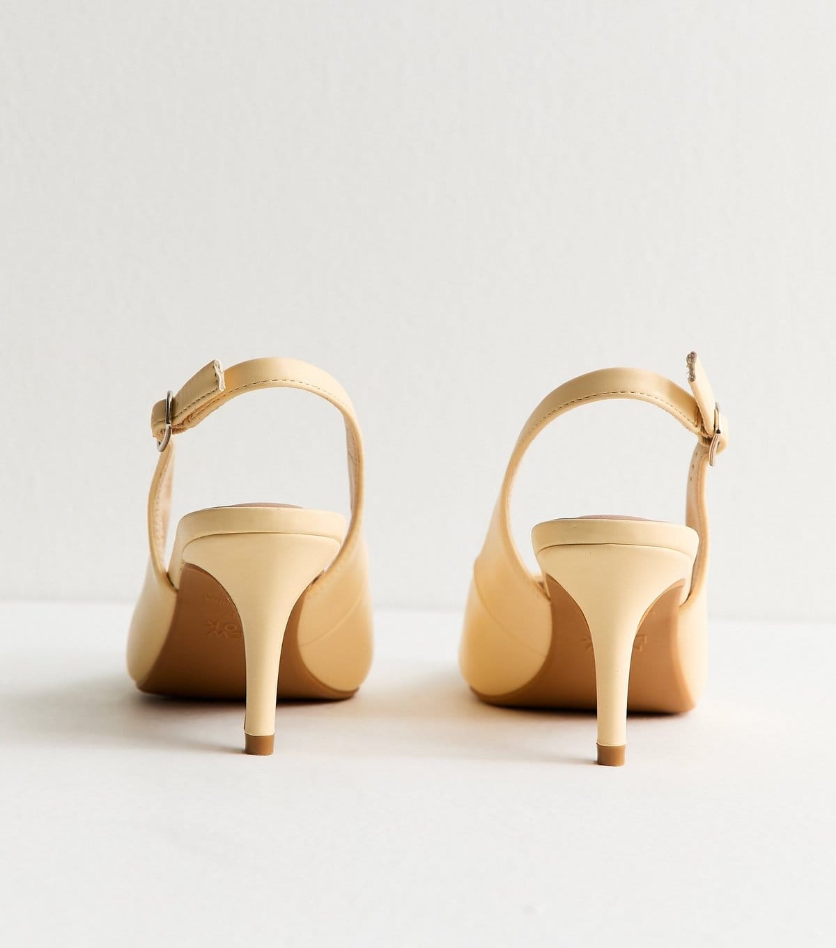 New Look Women's Light Yellow Faux Leather Slingback Stiletto Court Shoes Vegan New Look - 4