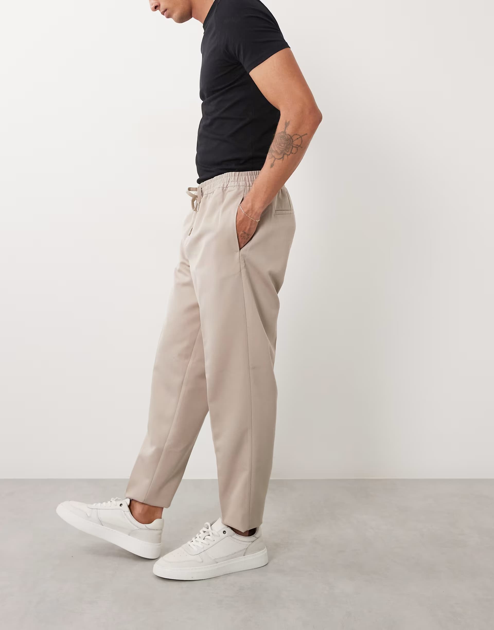 ASOS ASOS DESIGN tailored pull on tapered trousers in stone