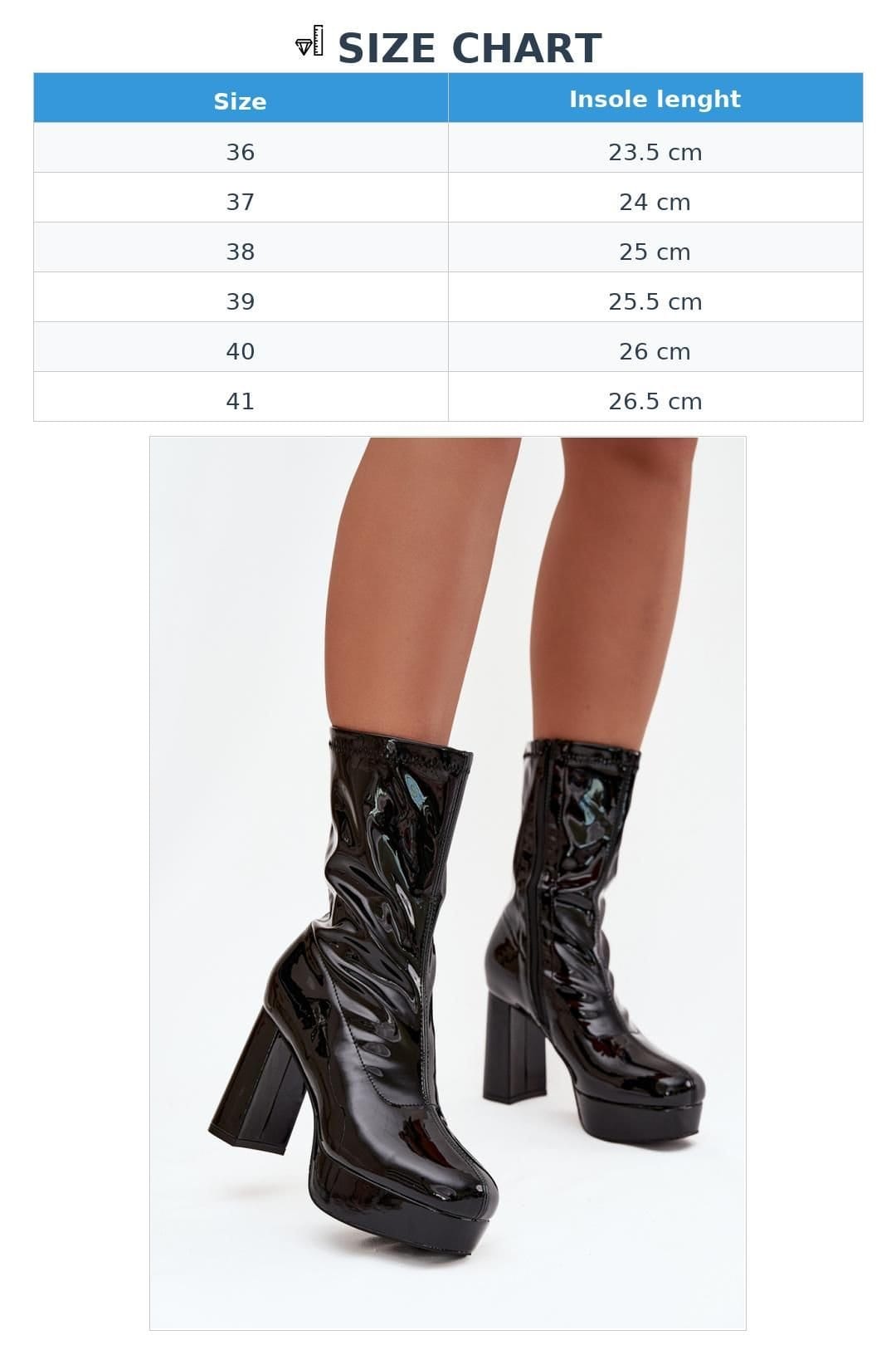 Love Lace Love Lace Women's Shiny Ankle Boots with Block Heel Platform Zip Insulated in Black - 4