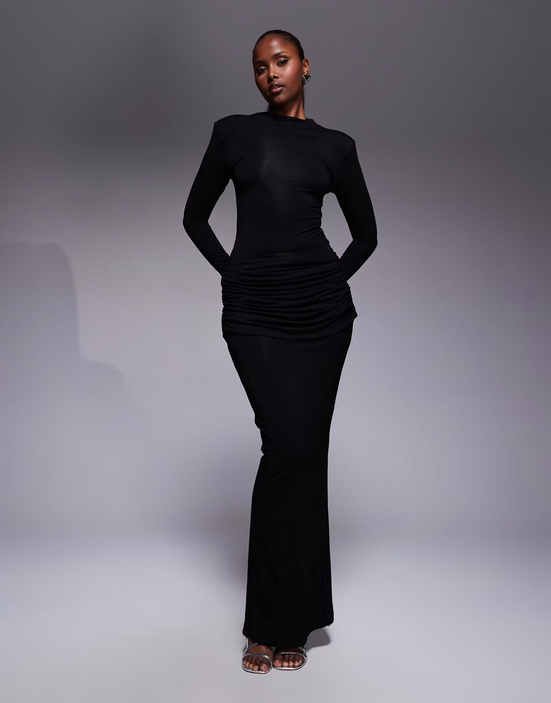 ASOS Black Sculpting Second Skin Drape Detail Maxi Skirt Co-ord