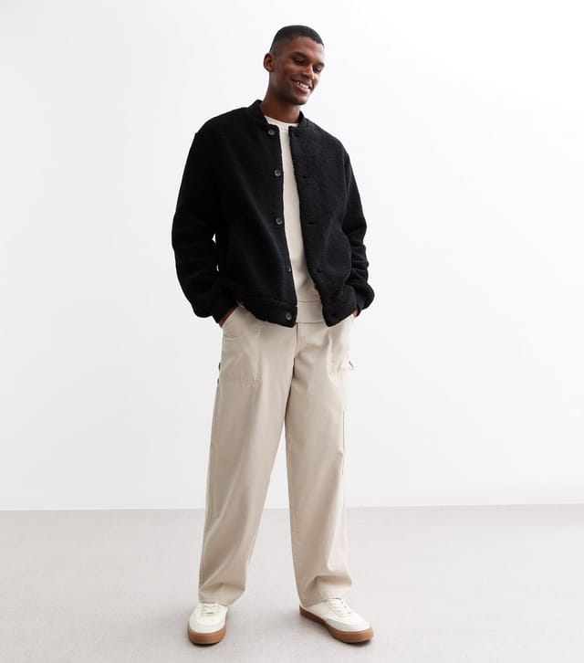 New Look Men's Black Regular Fit Textured Bomber Jacket New Look - 3