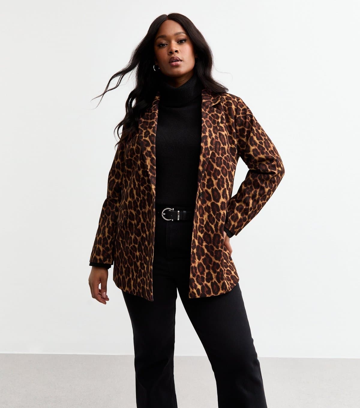 New Look Women's Plus Size Brown Leopard Print Blazer Curves New Look