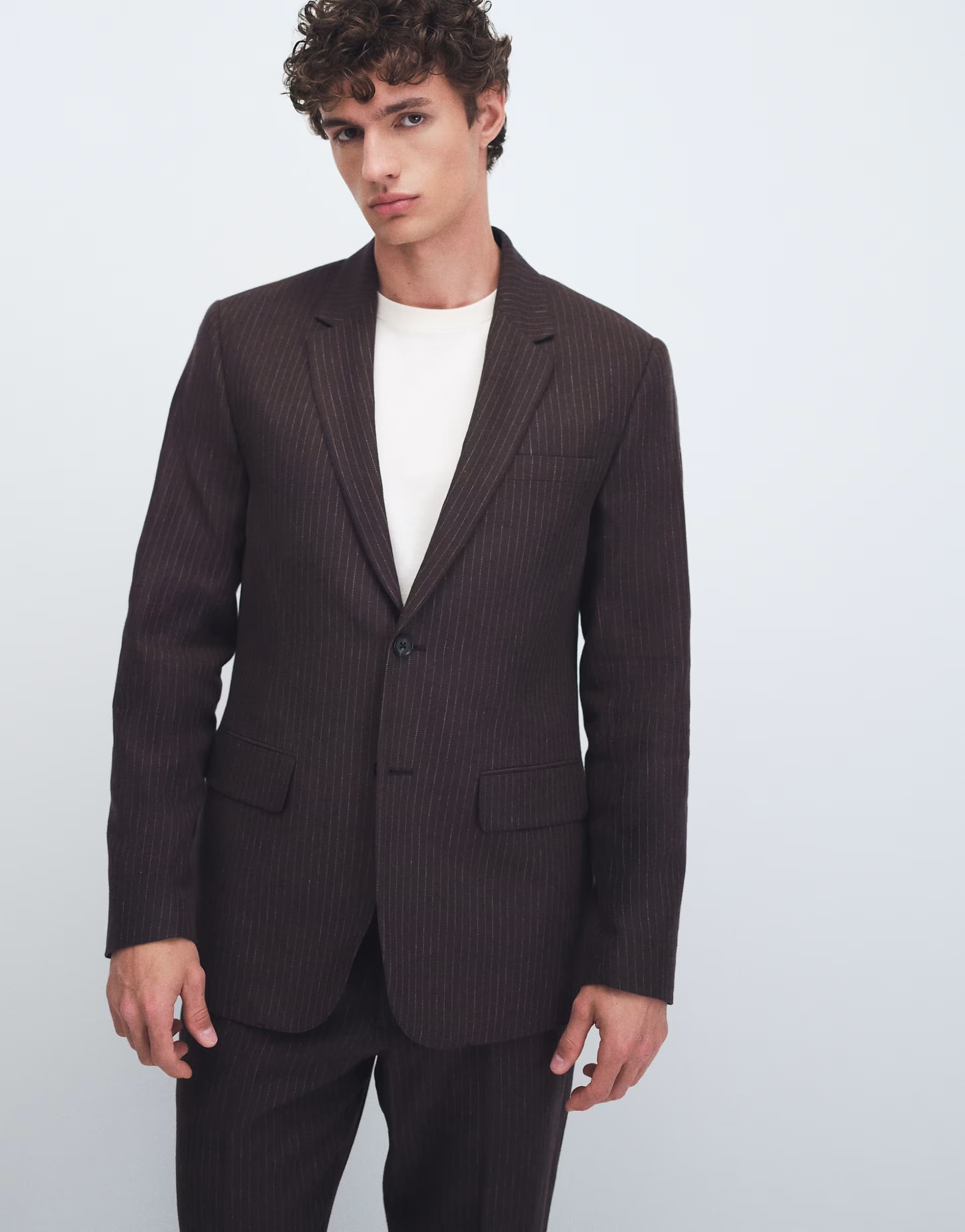 ASOS Abercrombie & Fitch linen blend slim fit single breasted blazer co-ord in brown stripe