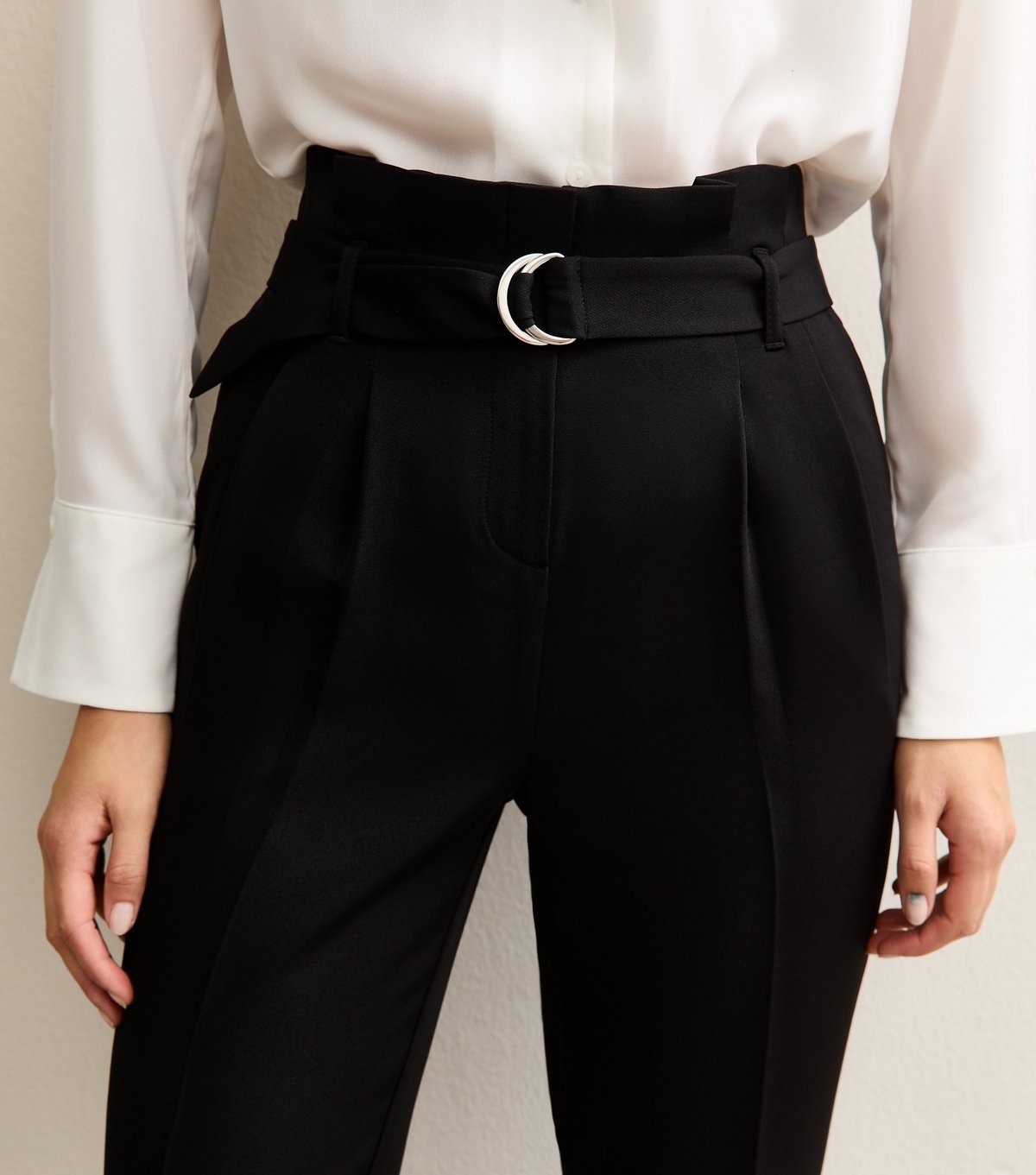 New Look Women's Tall Black Ring Belted Paper Bag Waist Trousers New Look - 2