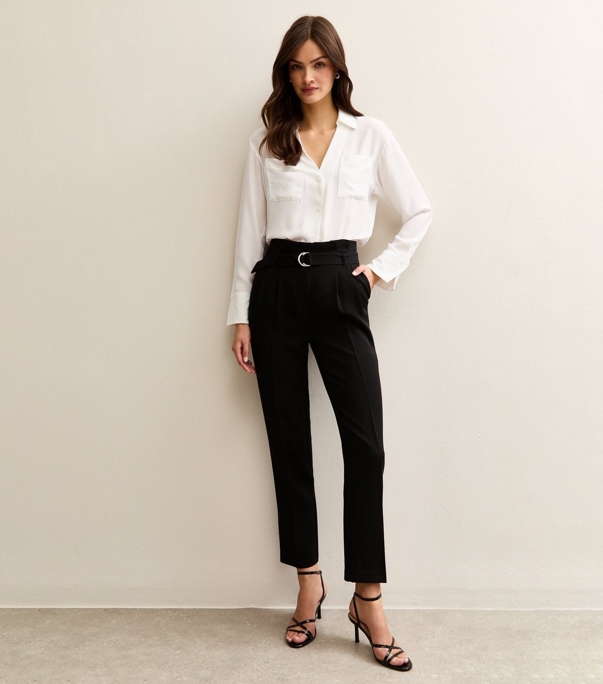 New Look Women's Tall Black Ring Belted Paper Bag Waist Trousers New Look - 3