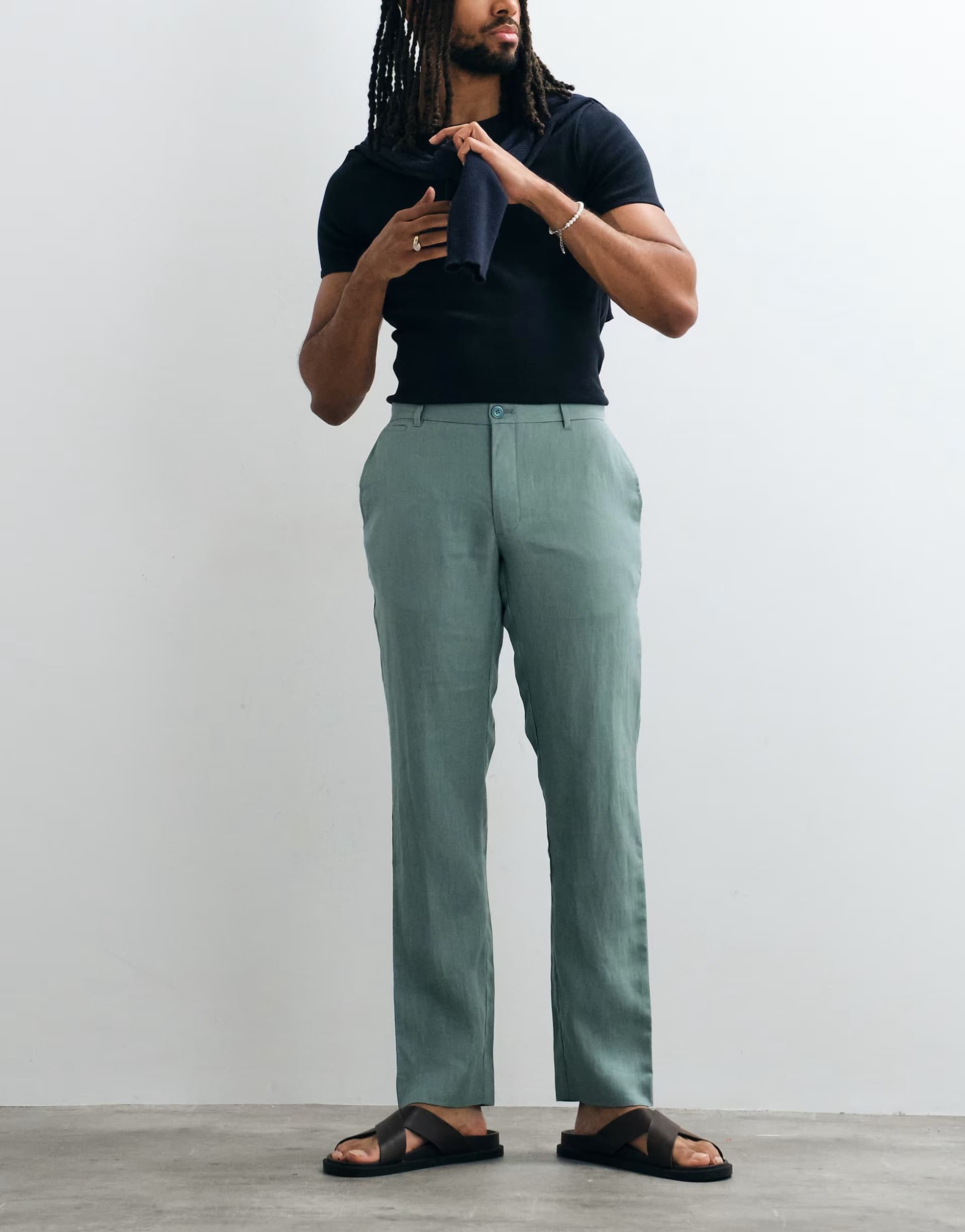 ASOS Mango straight leg 100% linen trousers in mint green