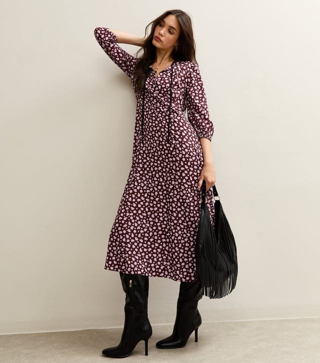 New Look Women's Brow Floral Print Tie Neck Midi Dress New Look - 2