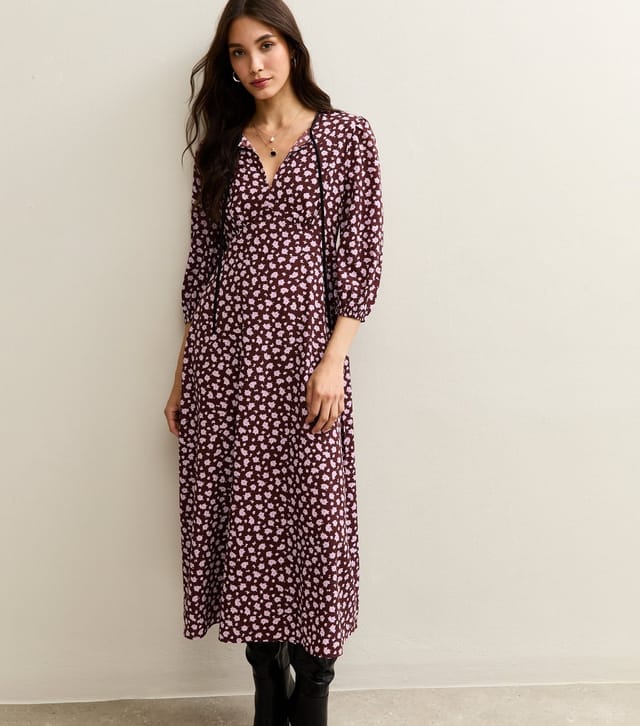 New Look Women's Brow Floral Print Tie Neck Midi Dress New Look - 3
