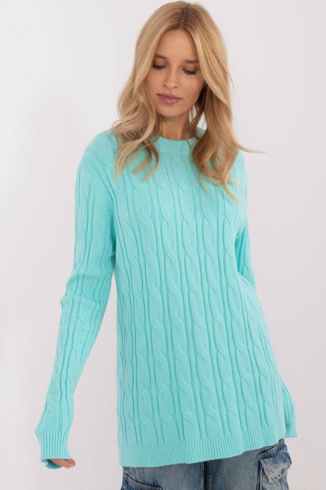 Love Lace Love Lace Women's Textured Viscose Nylon PBT Casual Sweater Style 199529 in Aqua