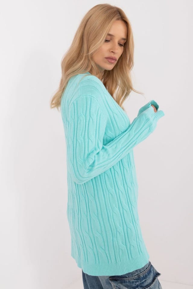Love Lace Love Lace Women's Textured Viscose Nylon PBT Casual Sweater Style 199529 in Aqua - 2