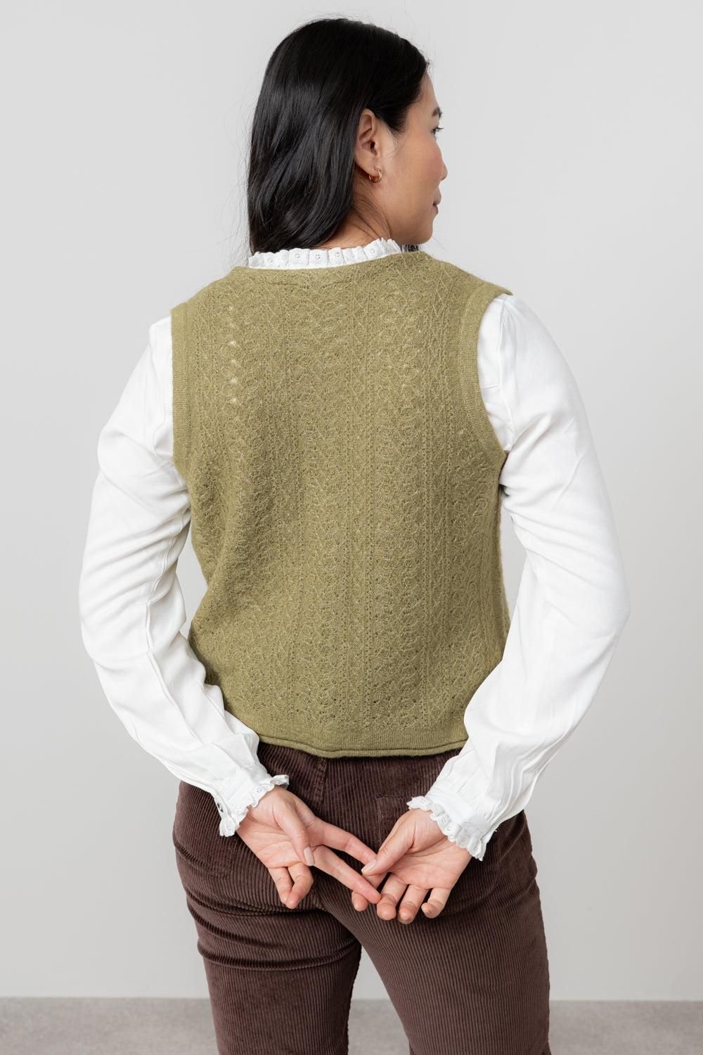 Lily & Me Lily & Me Women's Marly Sleeveless Pointelle Knit V-Neck Cardigan in Green - 4