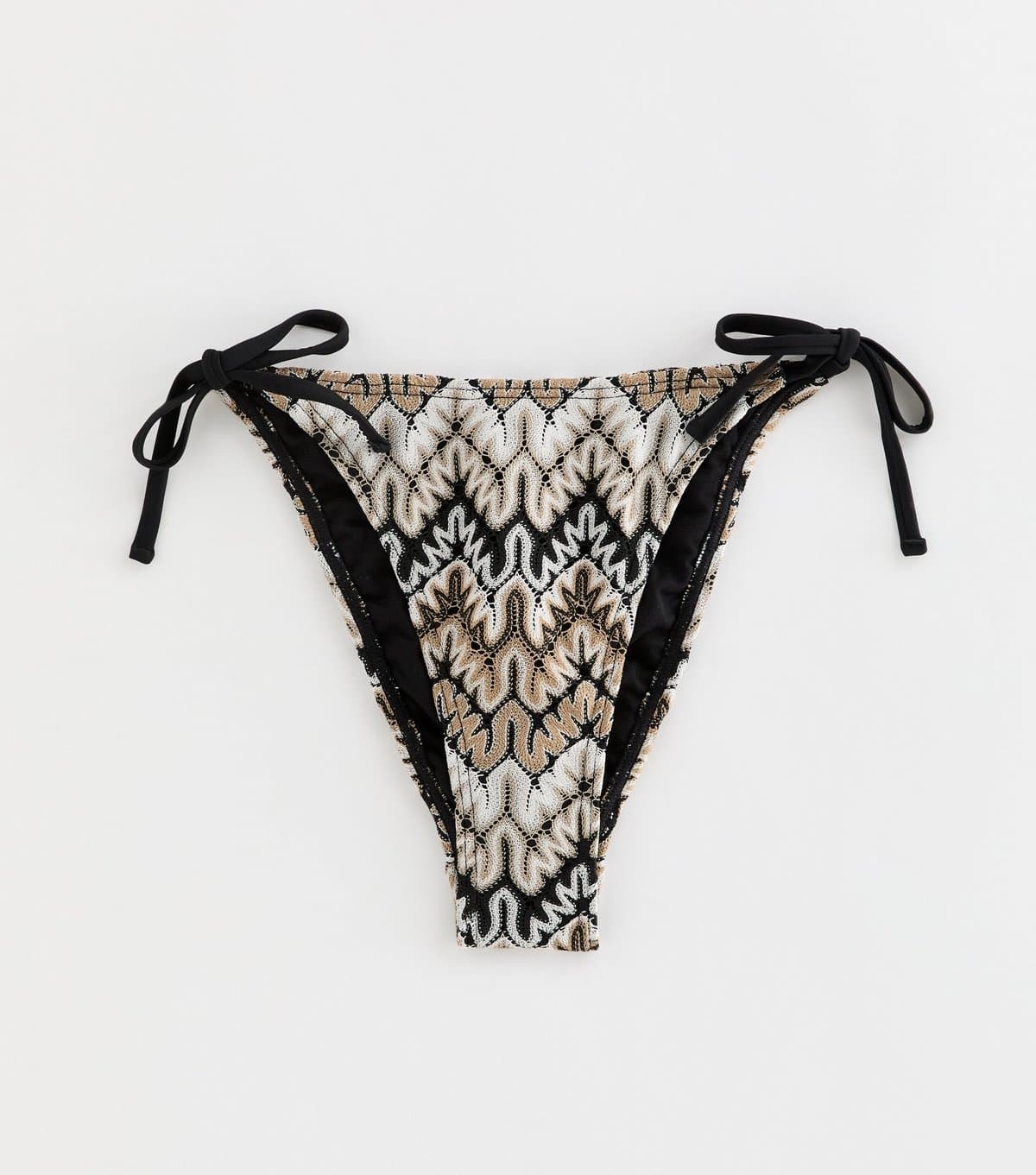New Look New Look Brown and Black Crochet Chevron Tie Side Bikini Bottoms