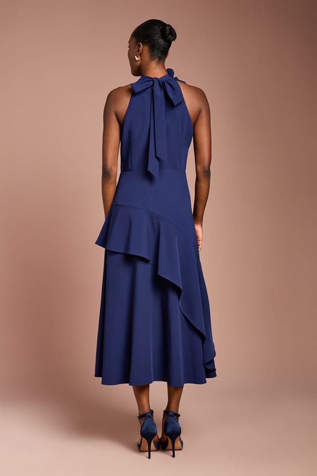 Coast Coast Women's High Neck Corsage Detail Midi Dress in Navy - 3