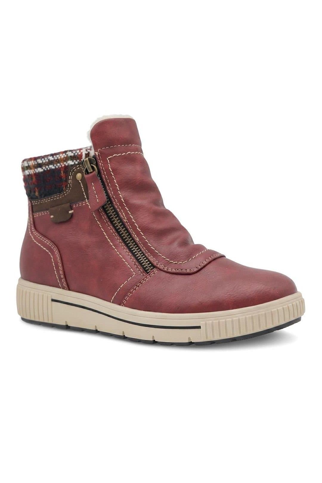Pavers Pavers Women's Wide Fit Warm Lined Zip Fasten Ankle Boots in Burgundy