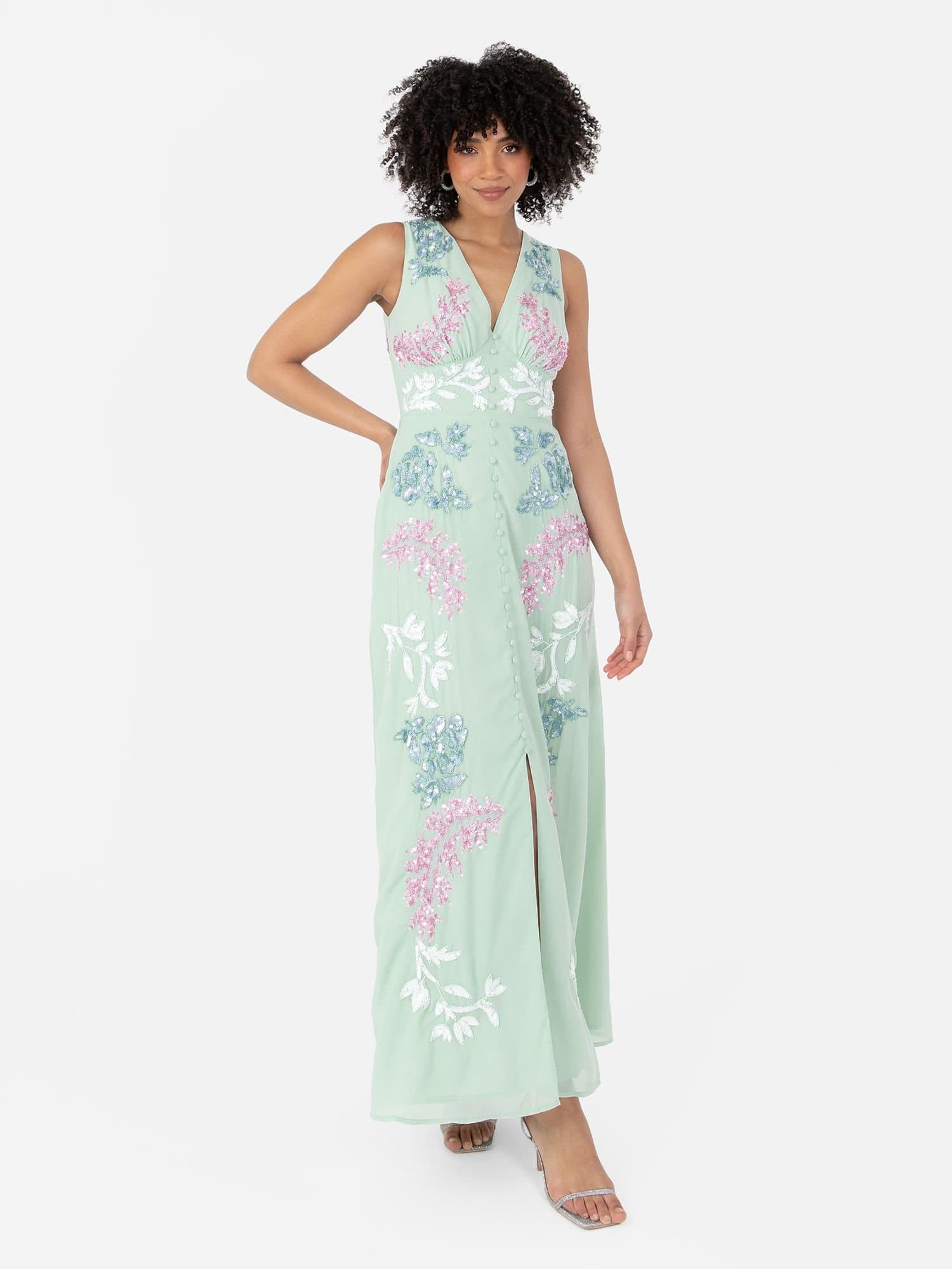 Maya Deluxe Maya Deluxe Women's Embellished Sleeveless Maxi Dress in Mint