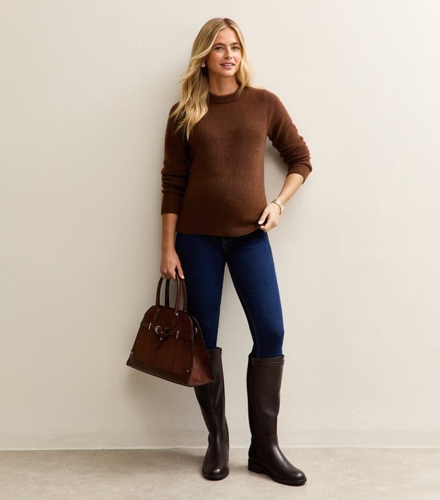 New Look Women's Maternity Dark Brown Knitted Crew Neck Jumper New Look - 3