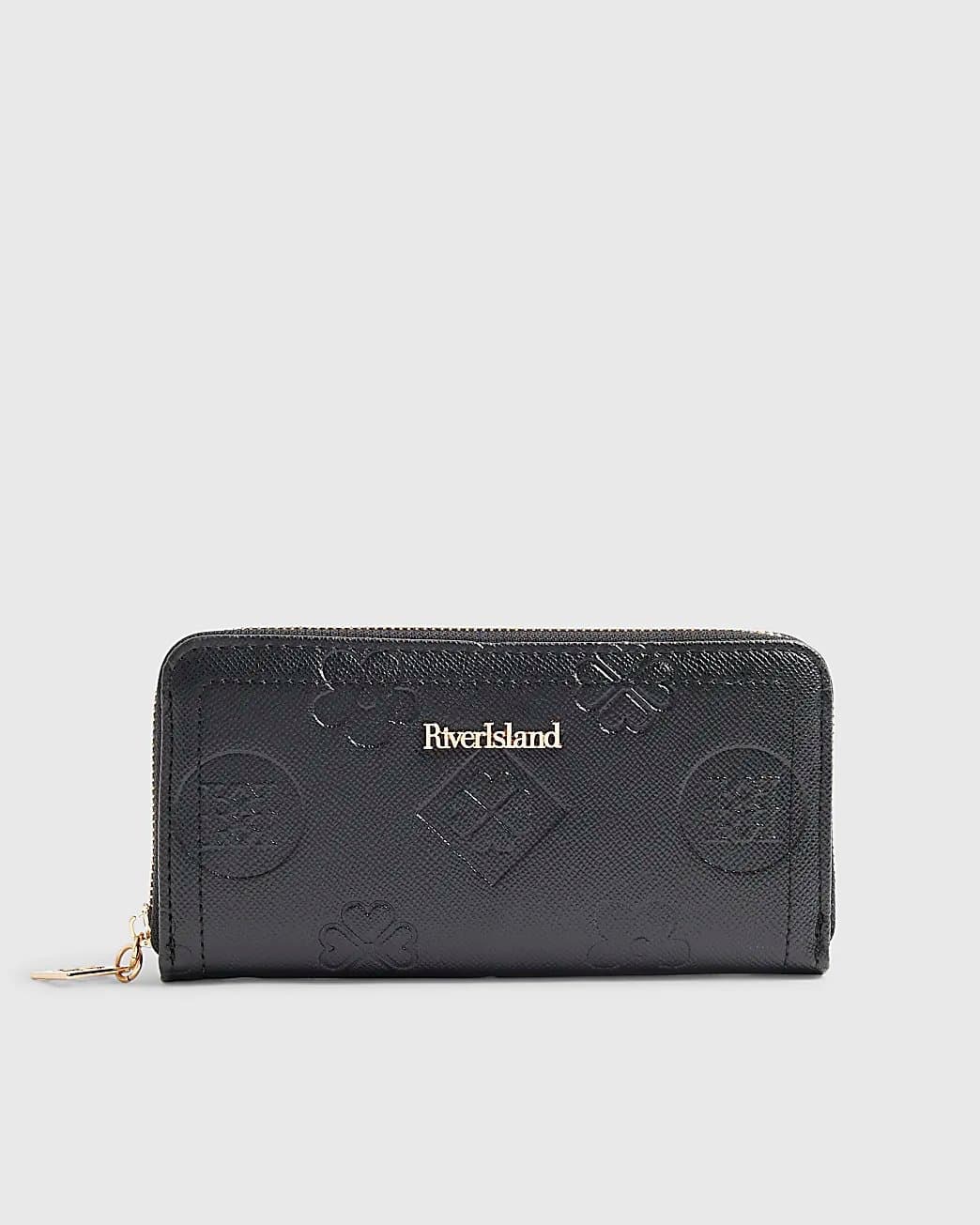 River Island River Island Womens Black Monogram Embossed Purse