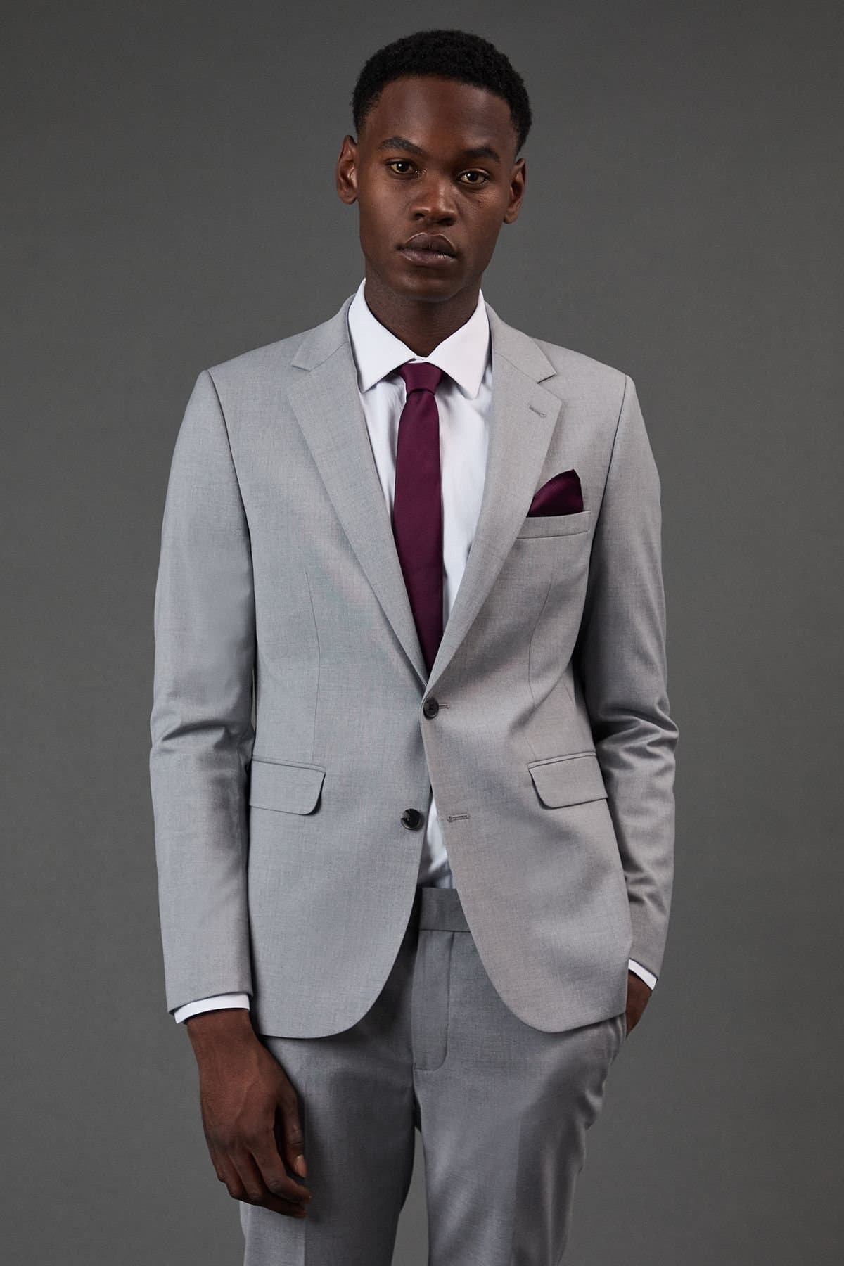 Burton Burton Men's Light Grey Skinny Fit Essential Suit Jacket