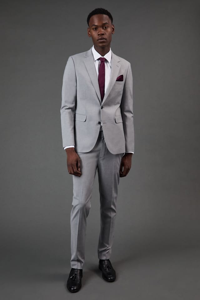 Burton Burton Men's Light Grey Skinny Fit Essential Suit Jacket - 2