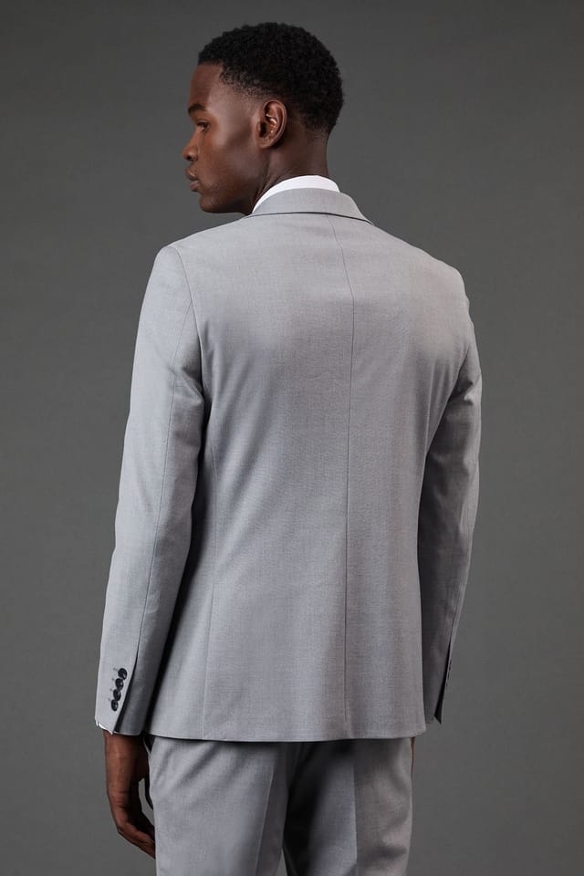 Burton Burton Men's Light Grey Skinny Fit Essential Suit Jacket - 3