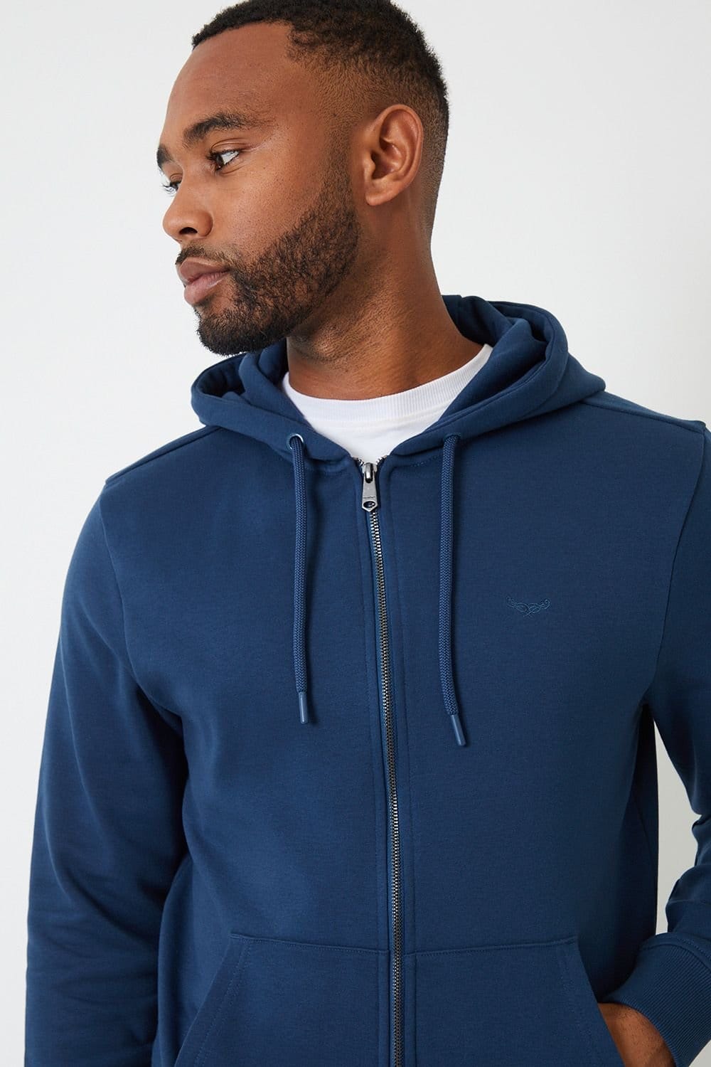Threadbare Threadbare Men's Cotton Blend Zip Through Hoodie in Dark Blue - 4