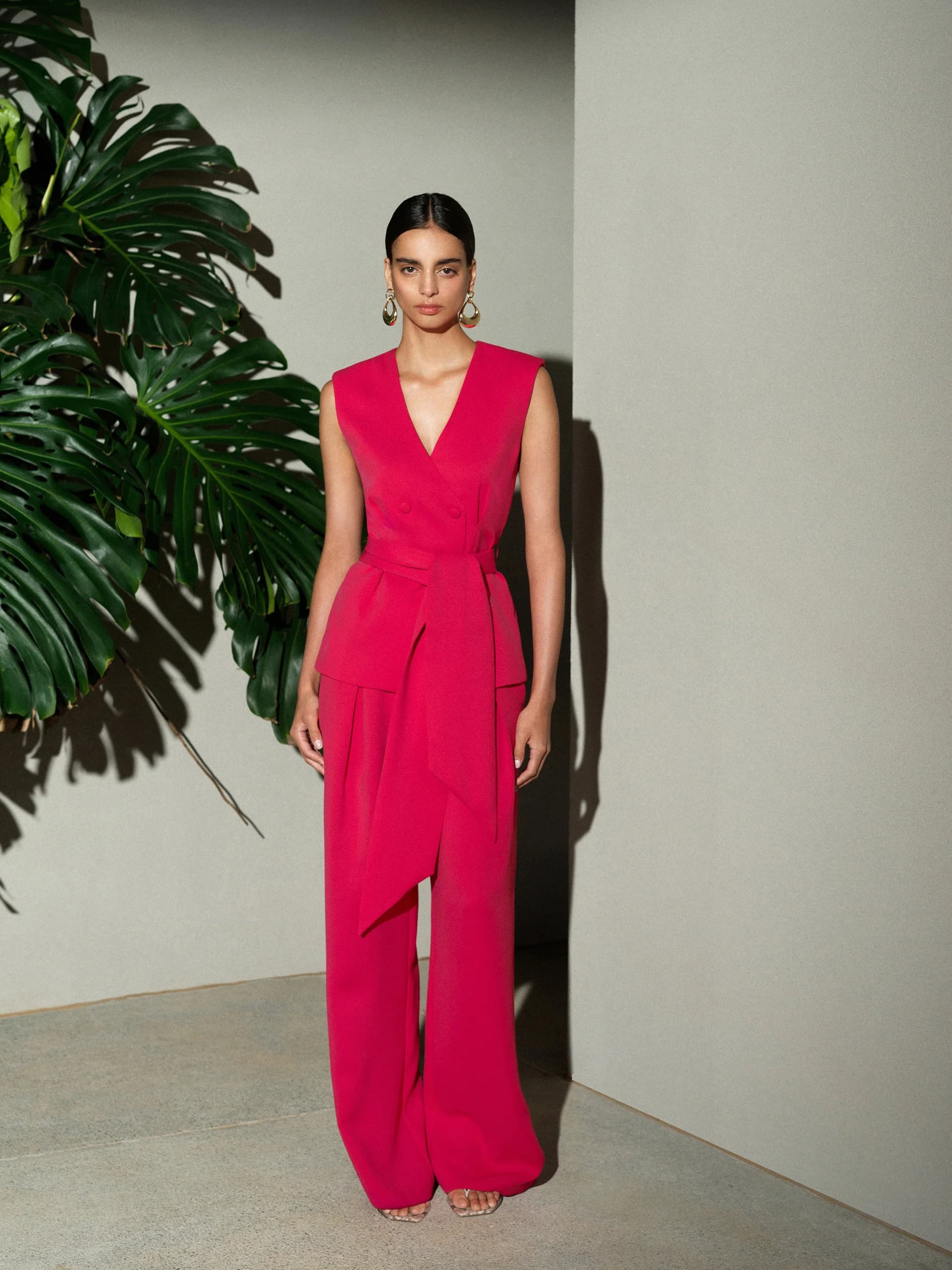 French Connection Tiana Self Tie V Neck Waistcoat Peony Pink