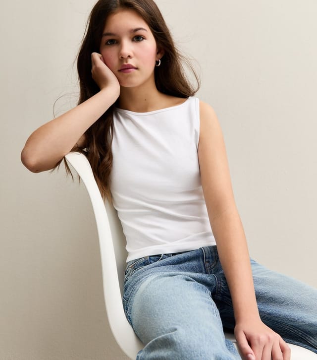 New Look Girls' White Stretch Cotton Tank Top New Look - 2