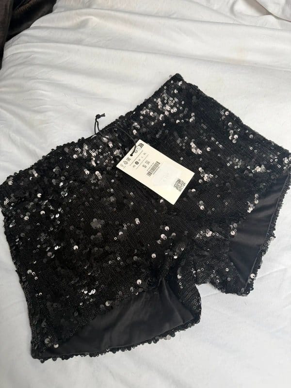 Bershka Sequin Black Mini Shorts