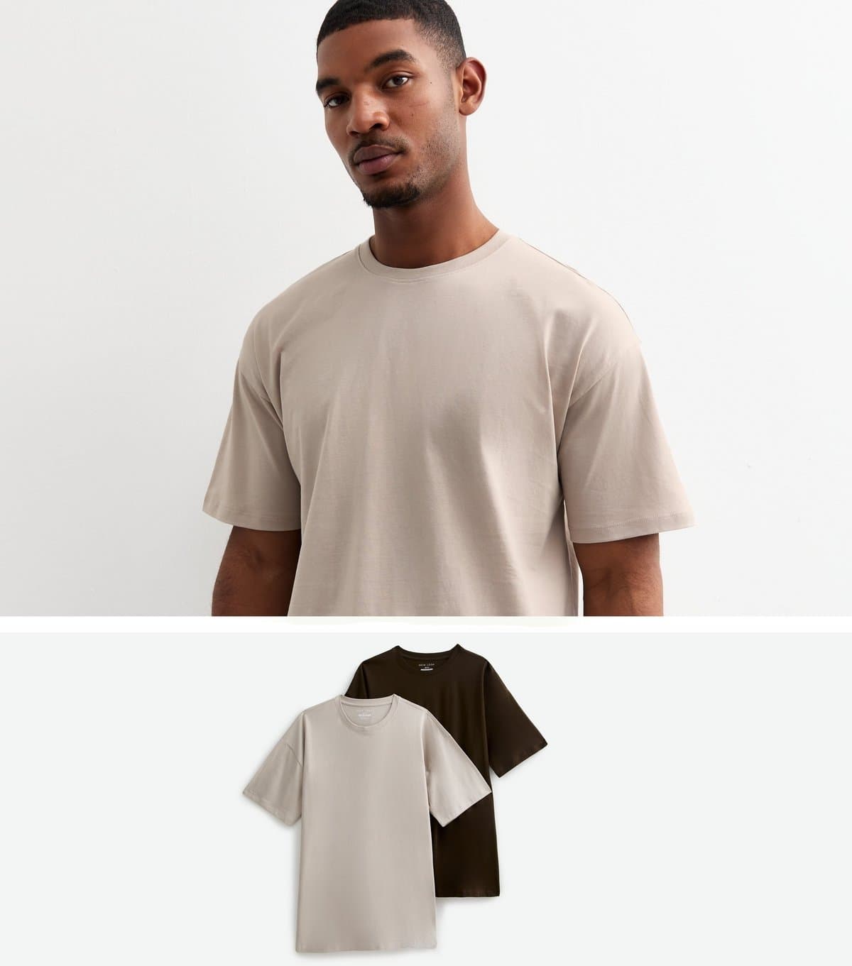 New Look Men's 2 Pack Mink/Black Oversized T-Shirt New Look