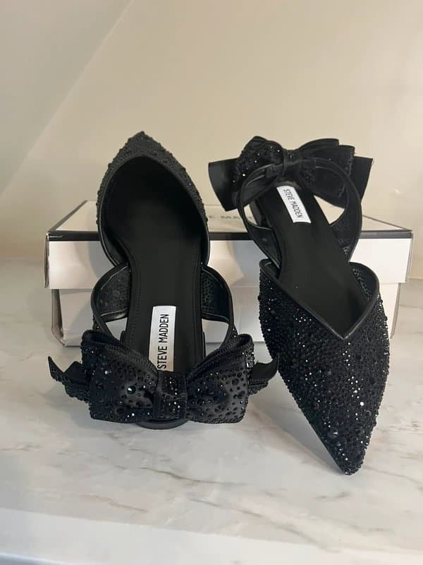 Steve Madden Steve Madden Synthia Black Crystal Diamante Sparkle Bow Flat Pointed Toe Shoes Flats Size 6